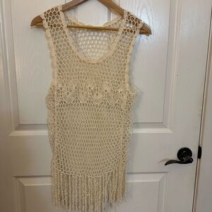 Iris Cream Crochet Fringe Top